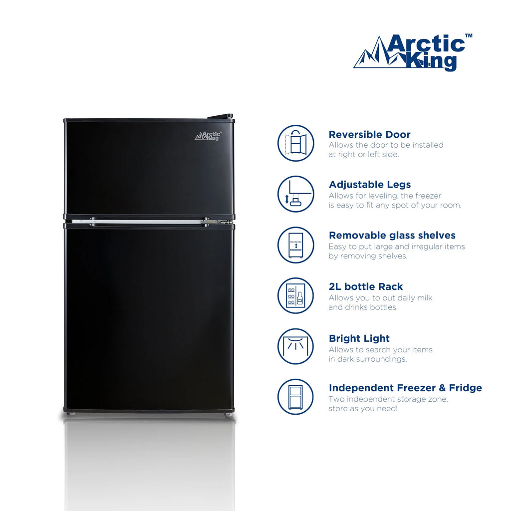 Mini-réfrigérateur Arctic King de 3,2 pi³, à deux portes avec congélateur, en acier inoxydable, certifié Energy Star