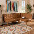 Baxton Studio Arvid Canapé d'angle de salle à manger 2 pièces avec banc, style moderne du milieu du siècle, rembourré en similicuir beige et bois avec finition brun noyer