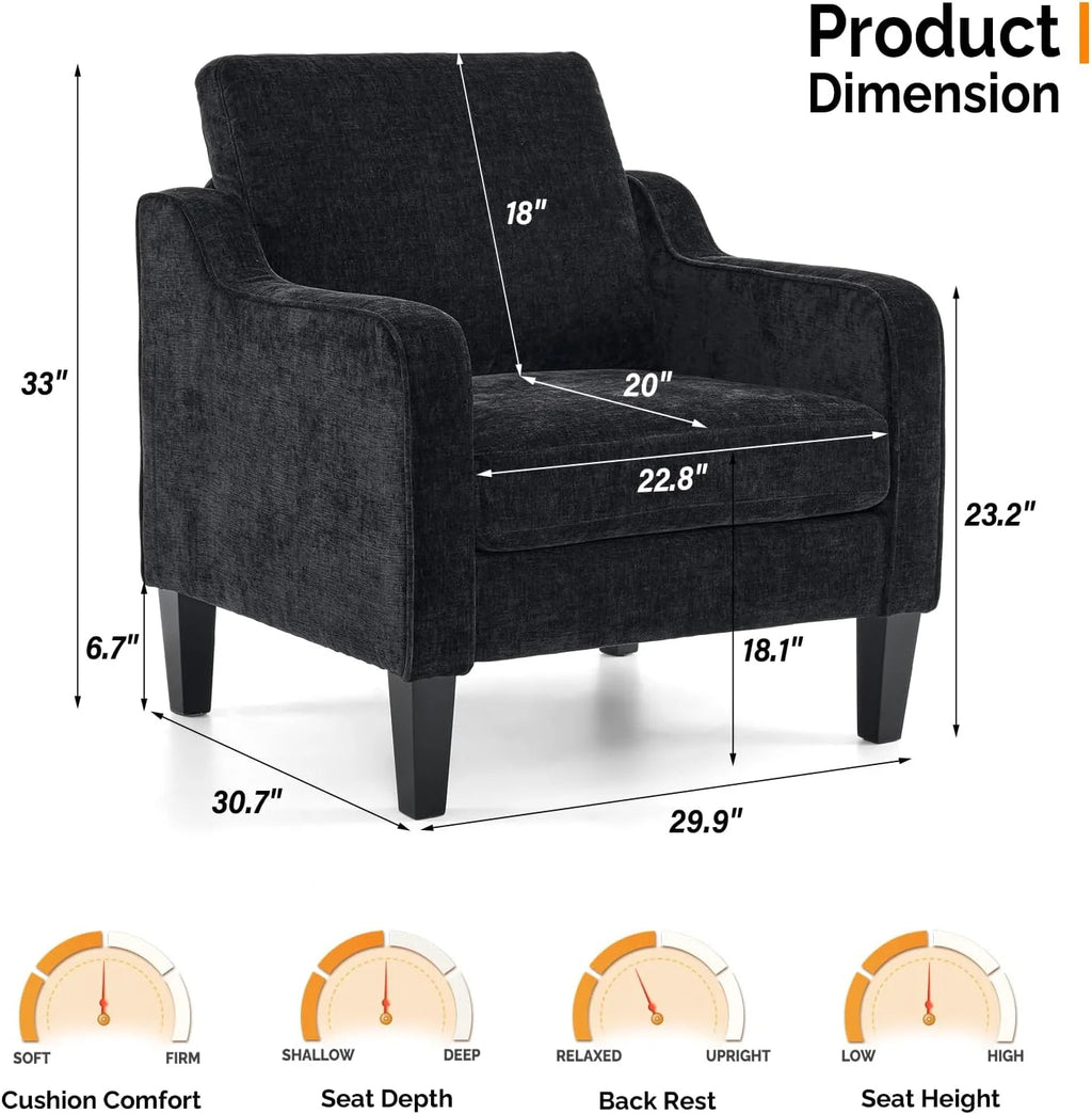 Fauteuil confortable en chenille VINGLI Mid-Century Modern, Blanc crème