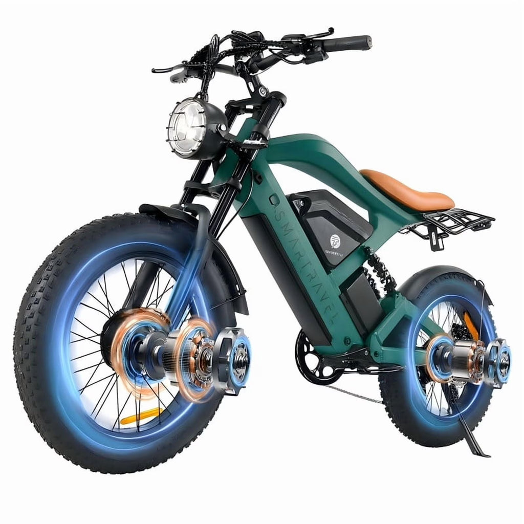 Moto tout-terrain électrique SMARTRAVEL ST202 pour adultes avec moteur de 3 000 W (crête), batterie double 52 V 50 Ah, autonomie de plus de 148 km, pneus de moto de 20 pouces, certification UL2849, suspension intégrale