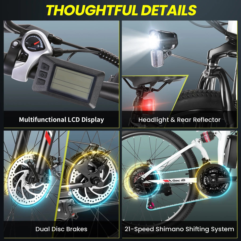 Vélo électrique pliant Gocio 26 pour adultes, VTT électrique 500W, Double amortisseur, Batterie 48V 7,8Ah, Shimano 21 vitesses, UL2849