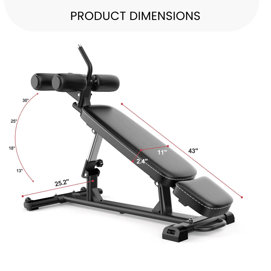 Finer Form Semi, Banc à Abdominaux Commercial Elite, Poignée de Crunch Inversé pour Exercices Abdominaux, Crunch Inversé et Sit-up Décliné avec 4 Réglages de Hauteur, Noir