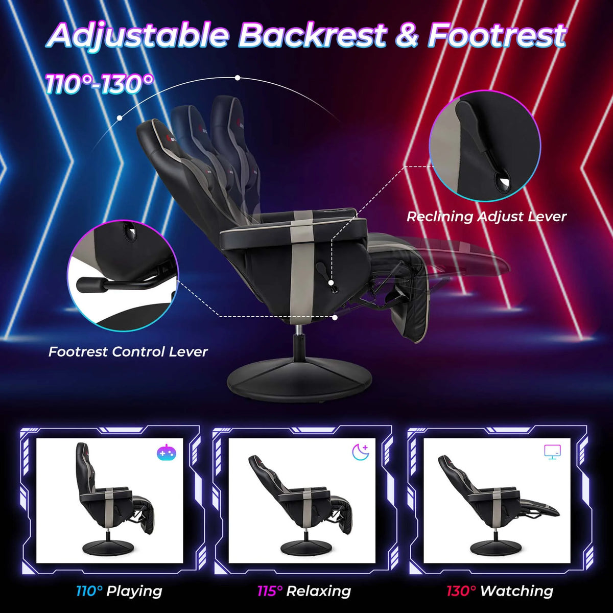 Fauteuil gaming inclinable Goplus avec massage, réglable en hauteur, pivotant, style racing, avec porte-gobelet, rouge