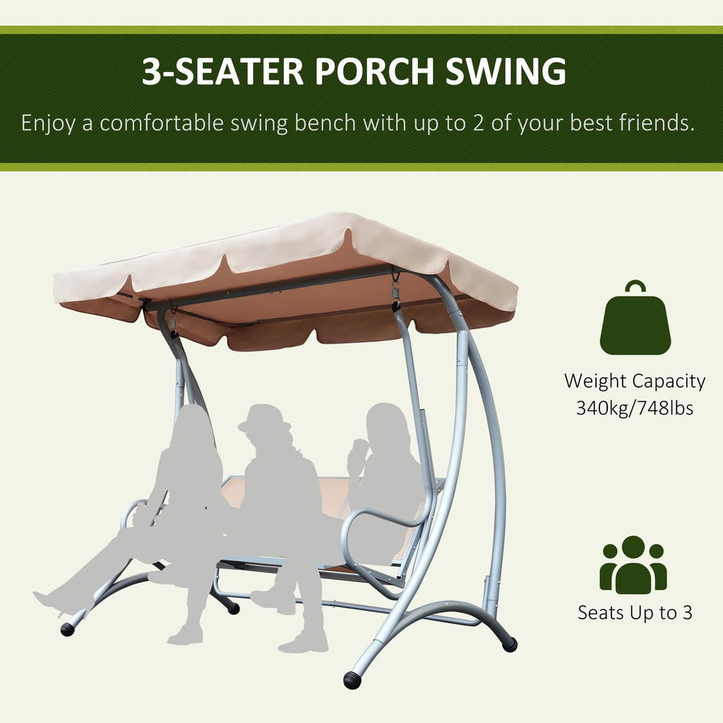 Balancelle de jardin Outsunny pour 3 personnes, balancelle de terrasse avec support et auvent réglable, banc-balancelle d'extérieur robuste pour adultes, noir