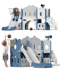 KORIMEFA Ensemble toboggan 8 en 1 pour enfants avec structure d’escalade, toboggan d’escalade pour tout-petits avec panier de basket, tunnel, aire de jeux extérieure et intérieure pour tout-petits, toboggan d’escalade, dès 1 an