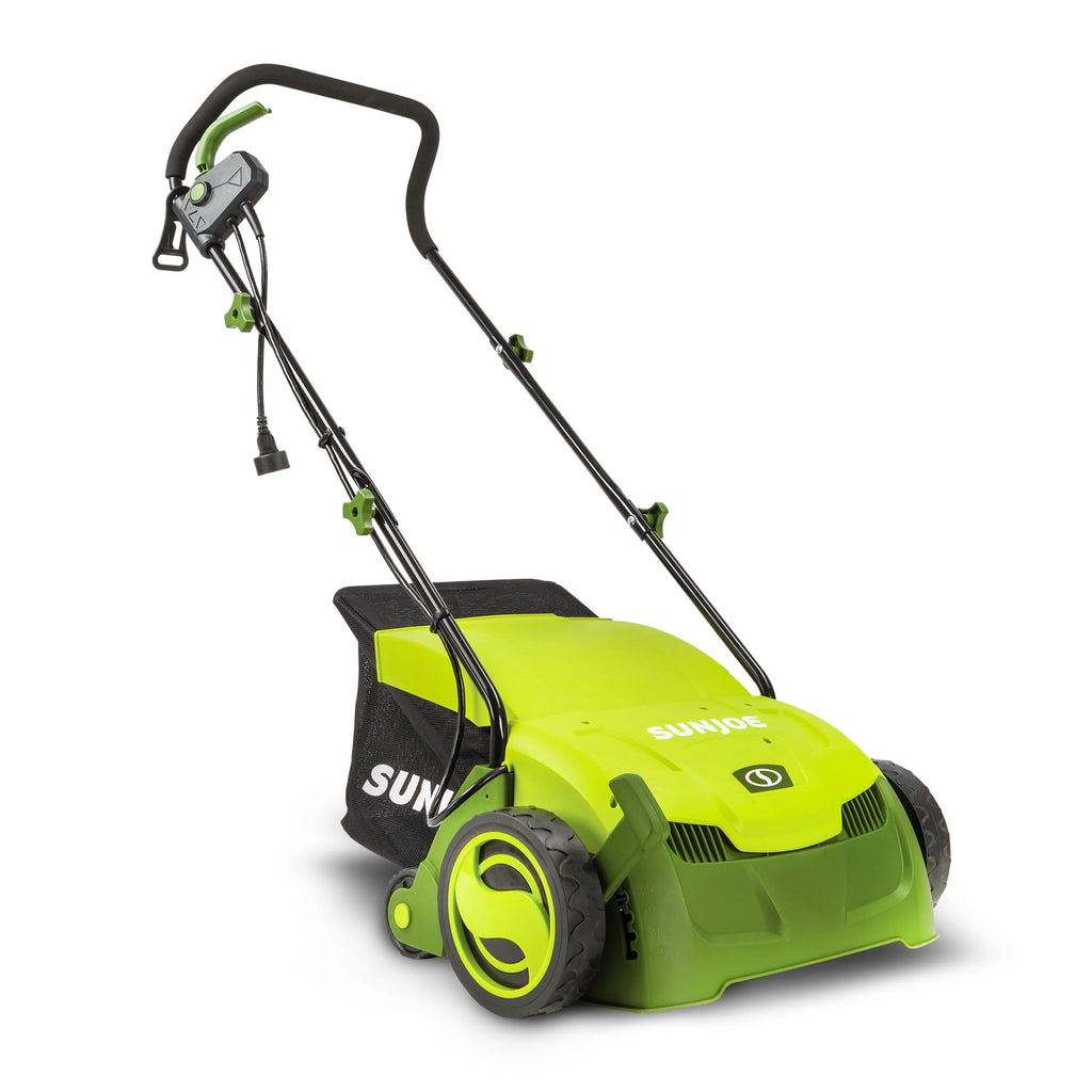 Aérateur de pelouse électrique Sun Joe de 12,6 pouces + scarificateur avec sac de ramassage, 12 A