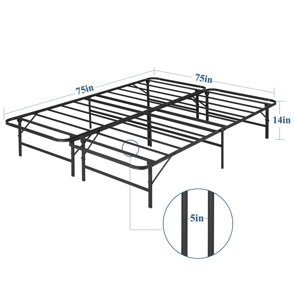 Cadre de lit plateforme en métal pliable VECELO, support à lattes en acier/sommier inutile, taille King, noir