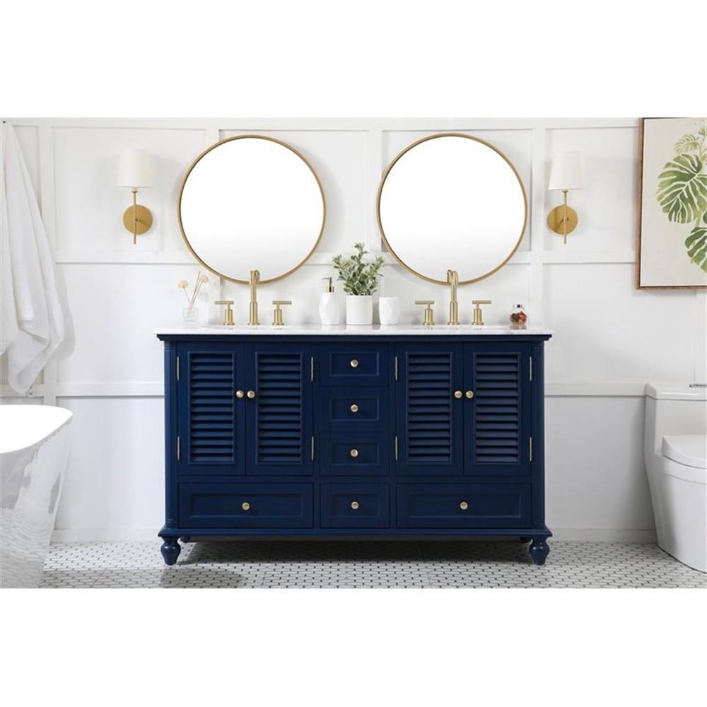 Meuble-lavabo double élégant de 60 pouces pour salle de bain, blanc antique