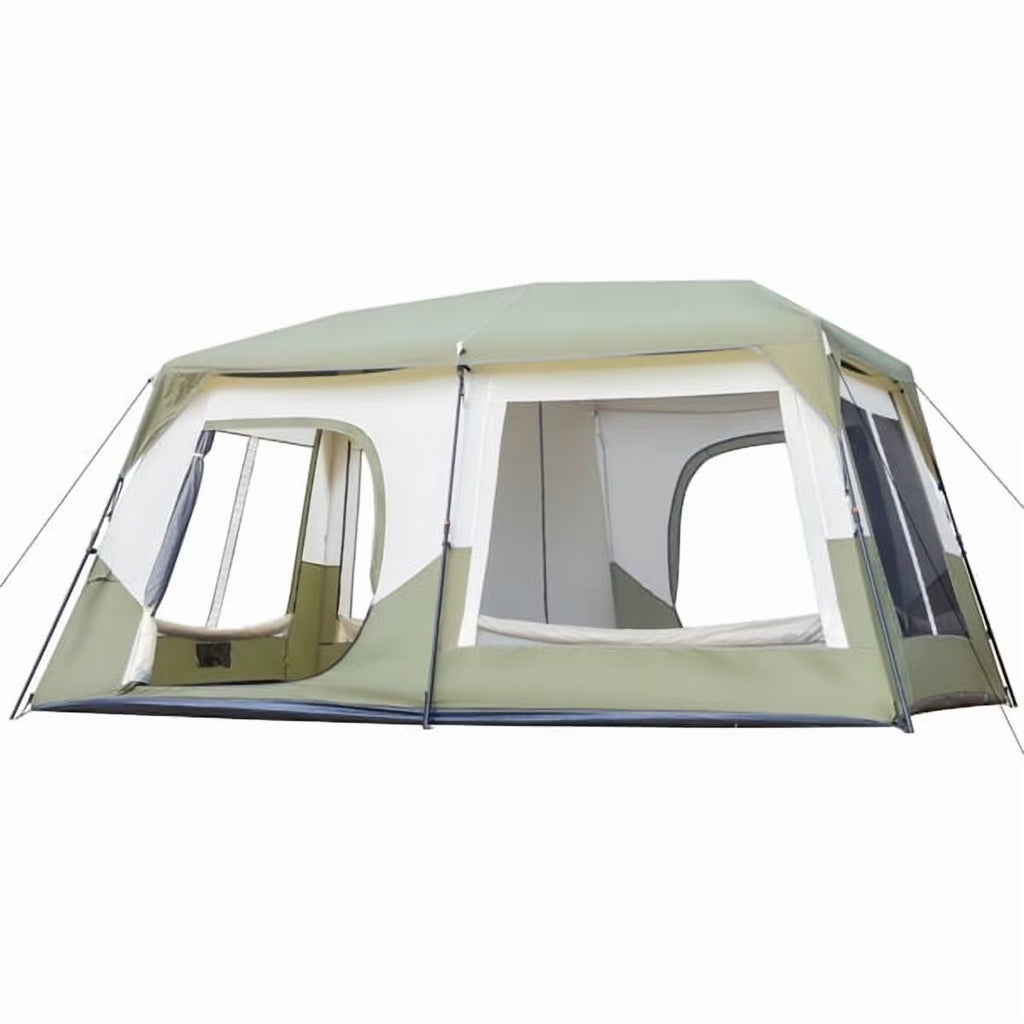 Tente cabane instantanée pour 10 personnes, tente de camping familiale imperméable et ventilée avec double toit, poches de rangement, vert militaire