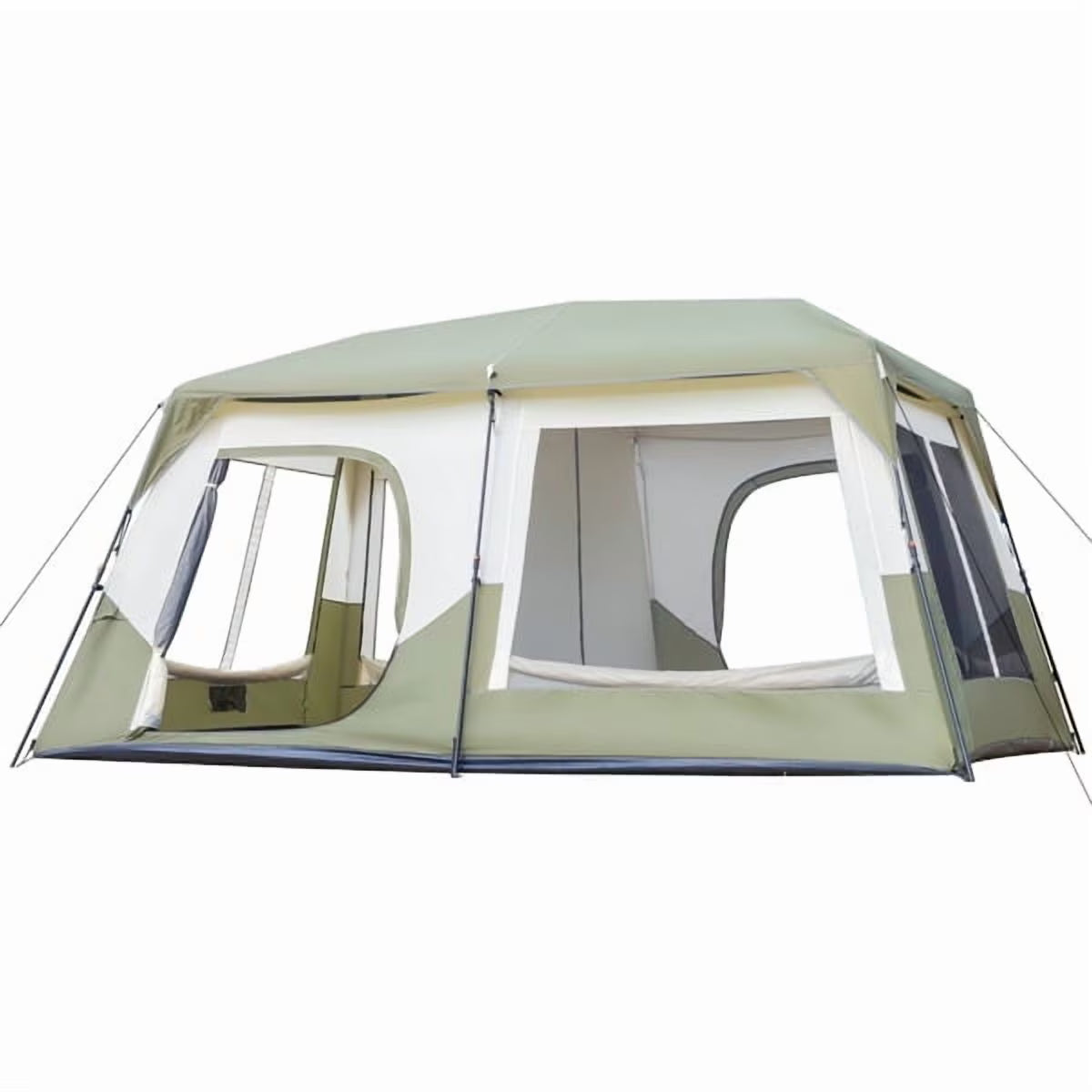 Tente cabane instantanée pour 10 personnes, tente de camping familiale imperméable et ventilée avec double toit, poches de rangement, vert militaire