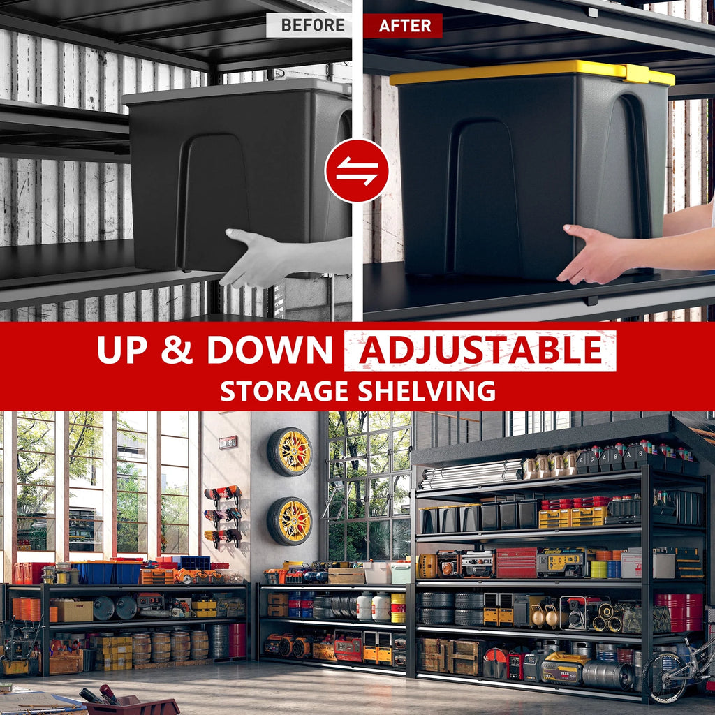 Étagères de garage REIBII 60 po, capacité de 3 000 lb, étagères de rangement robustes et réglables à 5 niveaux, rayonnage métallique, 60 po l x 24 po P x 72 po H