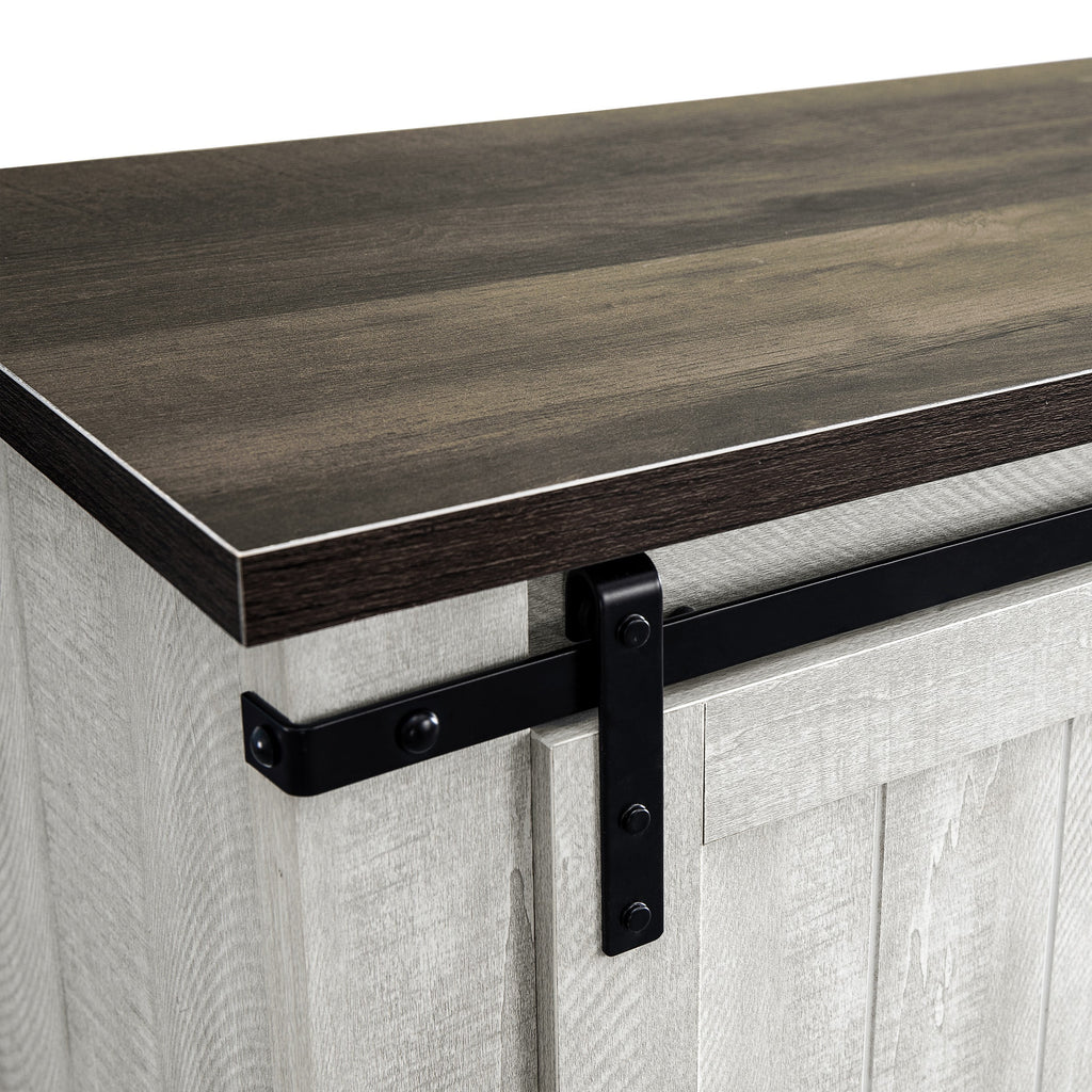 Meuble TV rustique FESTIVO pour téléviseur 75 pouces, centre de divertissement, meuble TV avec porte de grange coulissante, console TV de 68 pouces, meuble multimédia de salon avec étagère réglable - Blanc cassé