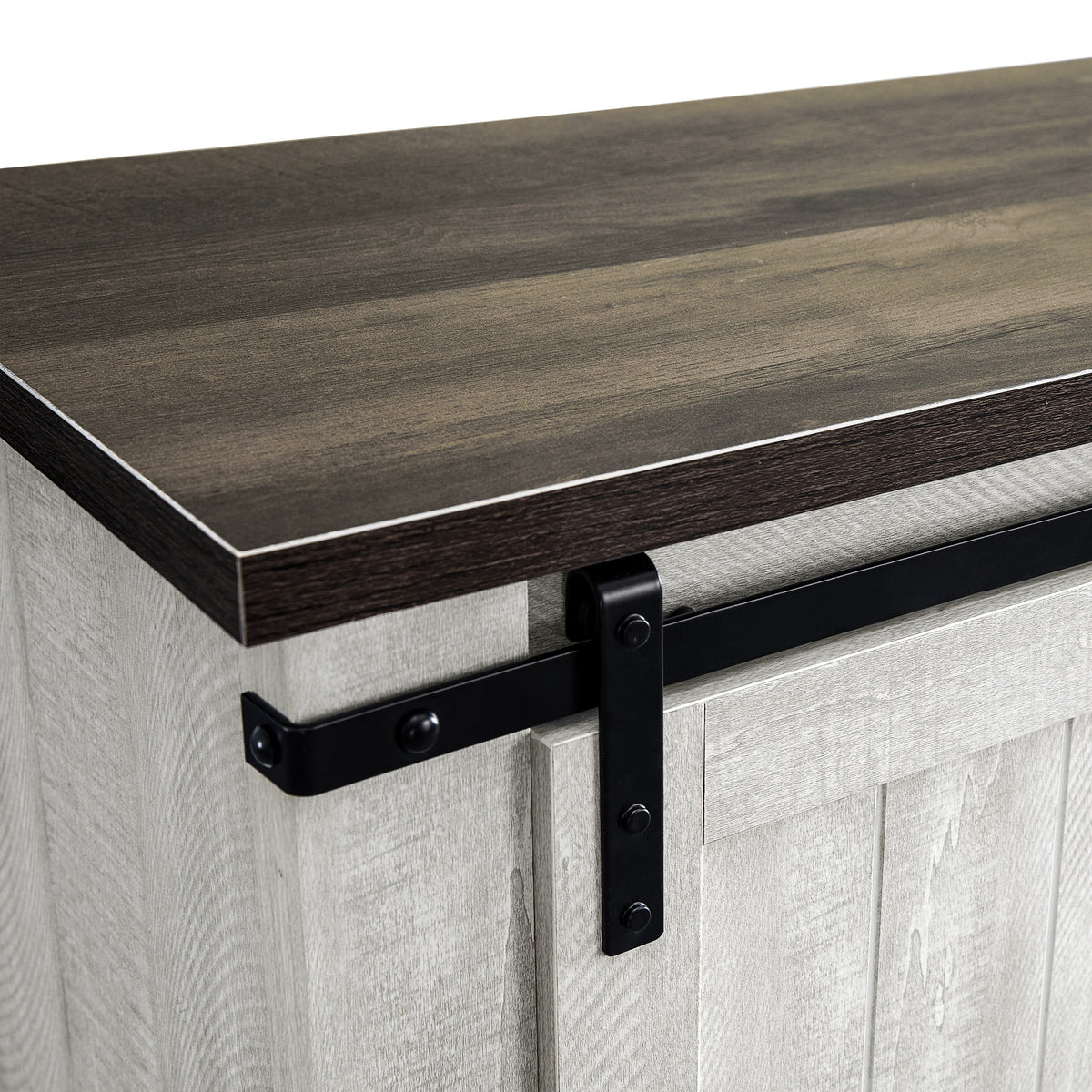 Meuble TV rustique FESTIVO pour téléviseur 75 pouces, centre de divertissement, meuble TV avec porte de grange coulissante, console TV de 68 pouces, meuble multimédia de salon avec étagère réglable - Blanc cassé