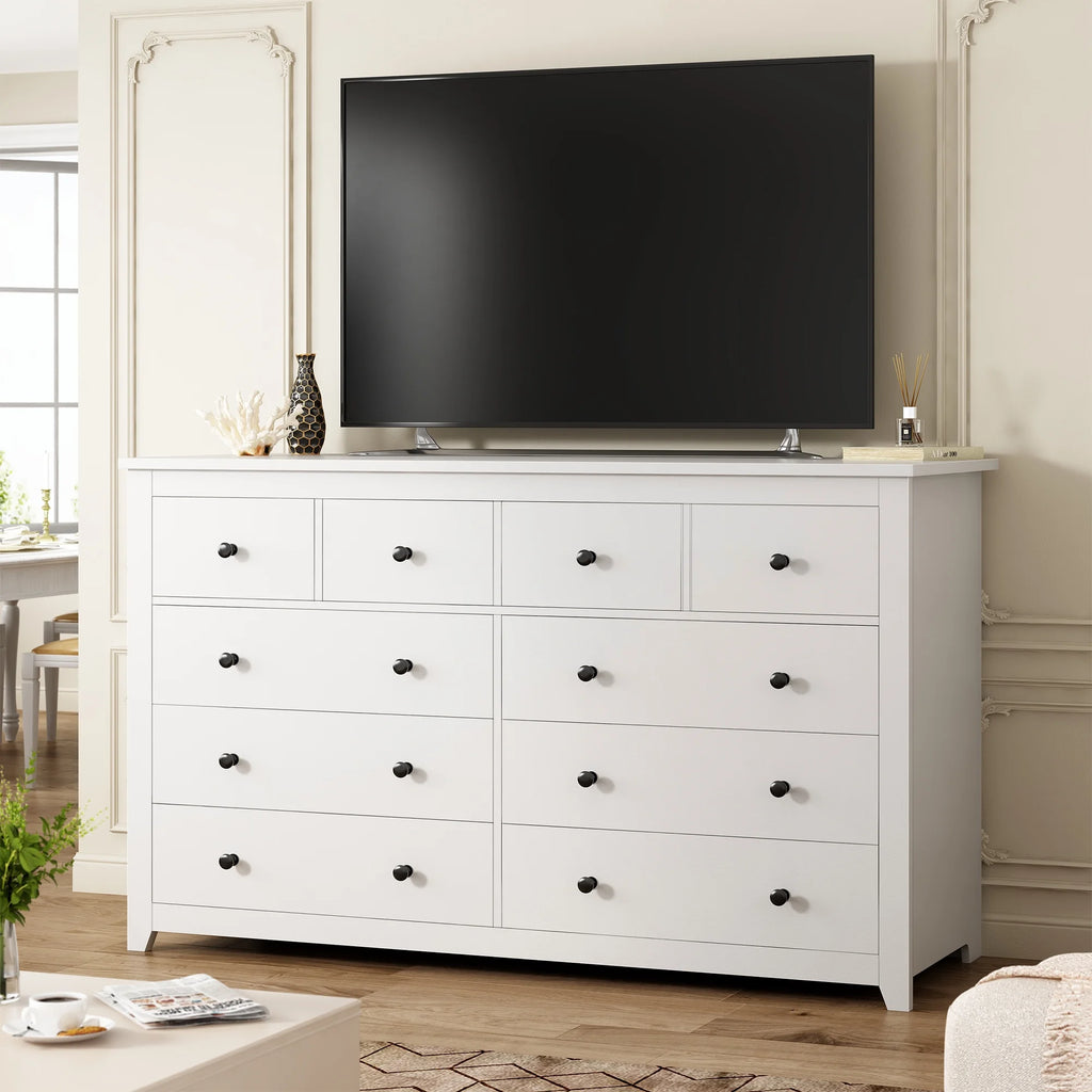 EnHomee Commode blanche pour chambre avec 10 tiroirs, commode moderne en bois, large chiffonnier pour adultes