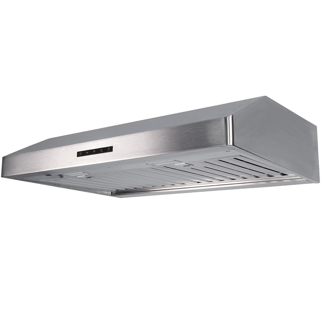 Hotte de cuisine gainable sous meuble Pacific Economy Pro 30 pouces - 850 CFM, puissante, 3 vitesses - Électrique en acier inoxydable - Ultra silencieuse, commande tactile en verre, éclairage LED 6 W PR6830AS