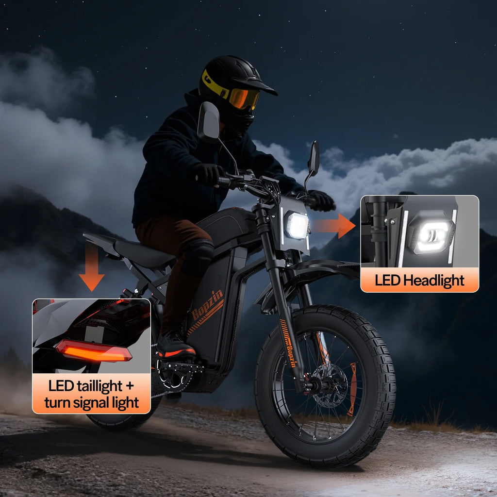 Moto tout-terrain électrique pour adultes, 60 V 35 Ah, 3 000 W, 45 mi/h et autonomie de 37 à 68 mi, vélo de montagne tout-terrain à pneus larges de 25 po, UL2849