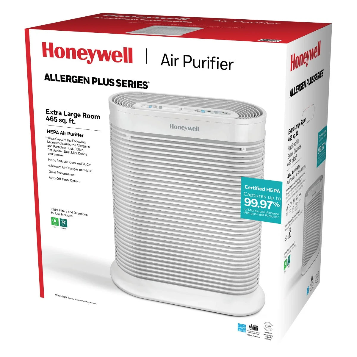 Purificateur d’air Honeywell, HPA304, 2 250 pi², filtre HEPA, réduit les allergènes, la fumée, le pollen et la poussière