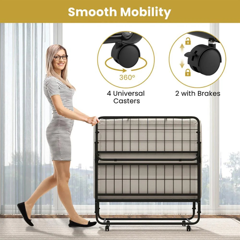 Lit pliant 1 place Kepooman avec matelas en mousse à mémoire de forme et cadre en métal robuste