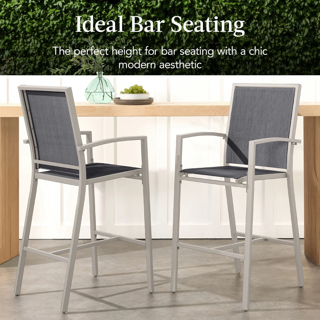 Best Choice Products Lot de 2 tabourets de bar d'extérieur, Chaises de patio hauteur bar avec maille toutes saisons - Noir/Noir