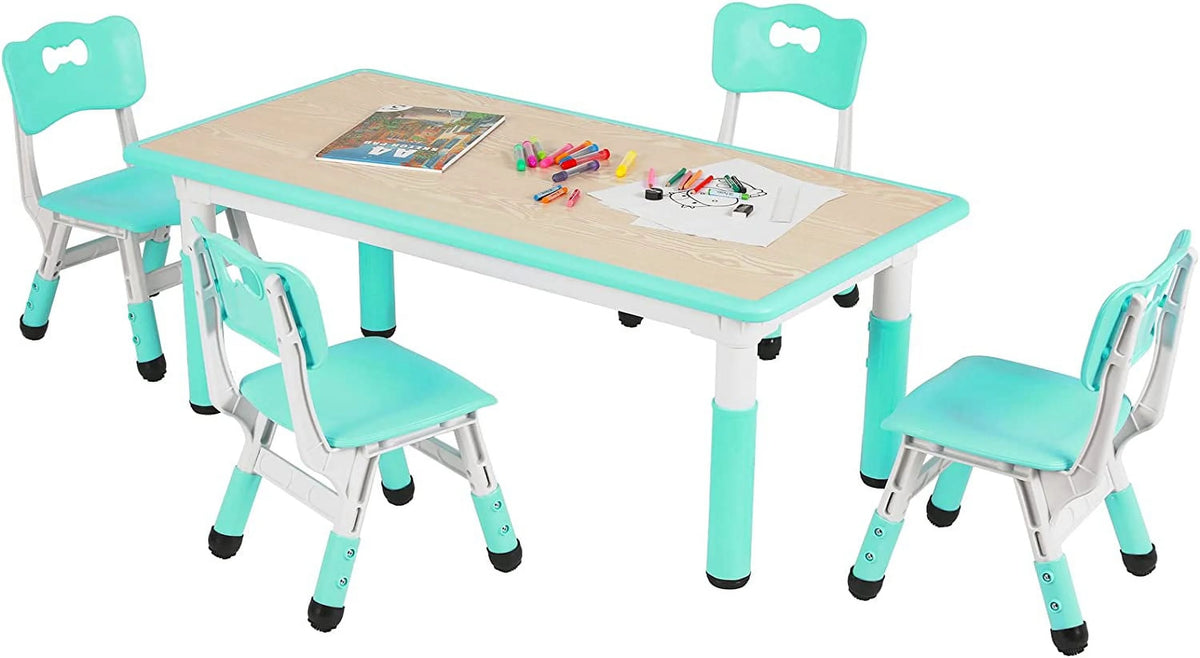Ensemble table et 4 chaises pour enfants LAZY BUDDY, bureau réglable en hauteur pour tout-petits avec plateau graffiti, ensemble de table d’activités pour enfants pour crèche et maison