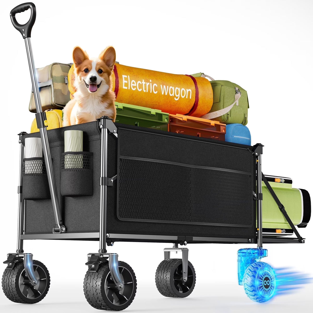Chariot utilitaire électrique KEESTP, moteur de 300 W, chariot pliable avec roues tout-terrain pour le camping, le jardinage et les courses