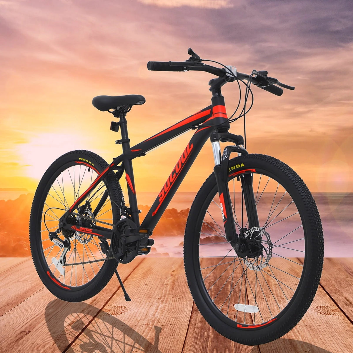 Vélo tout-terrain Feildoo pour adulte, roues de 26 pouces, 21 vitesses, cadre en acier, double frein à disque, vélo de ville et de route, noir et rouge