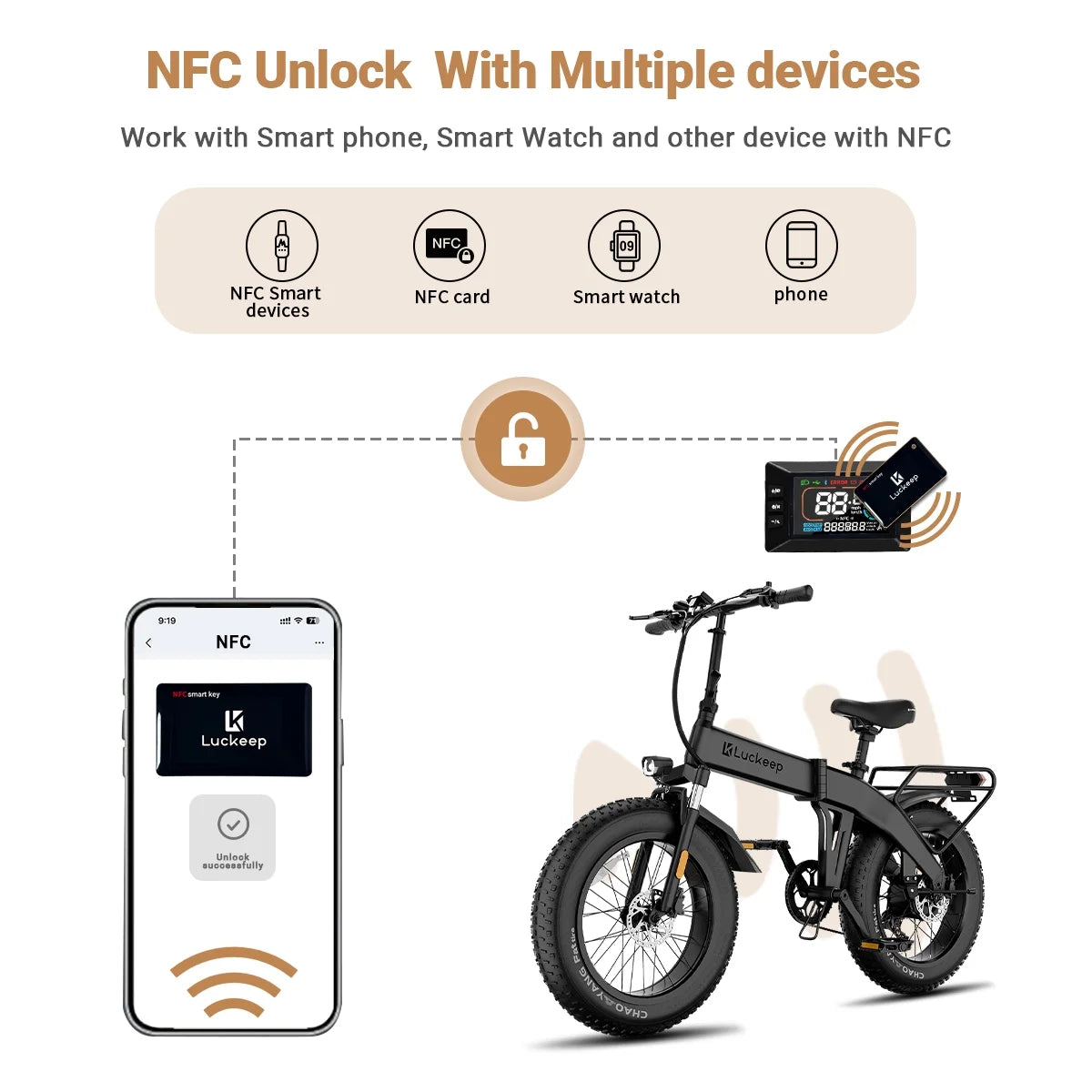Vélo électrique pliable Luckeep X1 Lite pour adultes, moteur de 1 500 W en crête, batterie amovible de 720 Wh, autonomie de 60 mi à 28 mi/h, vélo électrique tout-terrain à pneus larges 20 × 4 avec suspension avant, vélo électrique de montagne