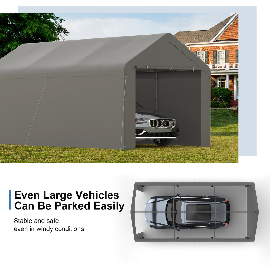 GOJOOASIS Carport, 10 x 20 Abri de voiture robuste avec paroi amovible, Garage portable en PE résistant à l'eau avec bâche toutes saisons Beige