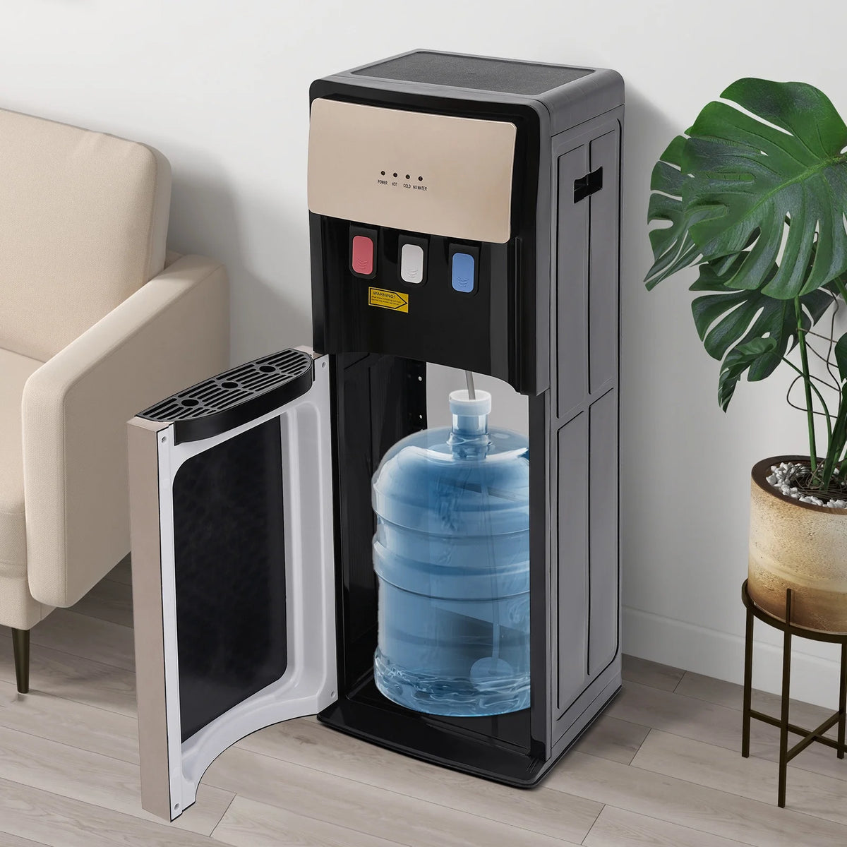 Distributeur d’eau à bonbonne inférieure Or Champagne - Eau chaude, froide et à température ambiante, chauffage 500 W, refroidissement 90 W, conception sûre et conviviale pour la maison et le bureau