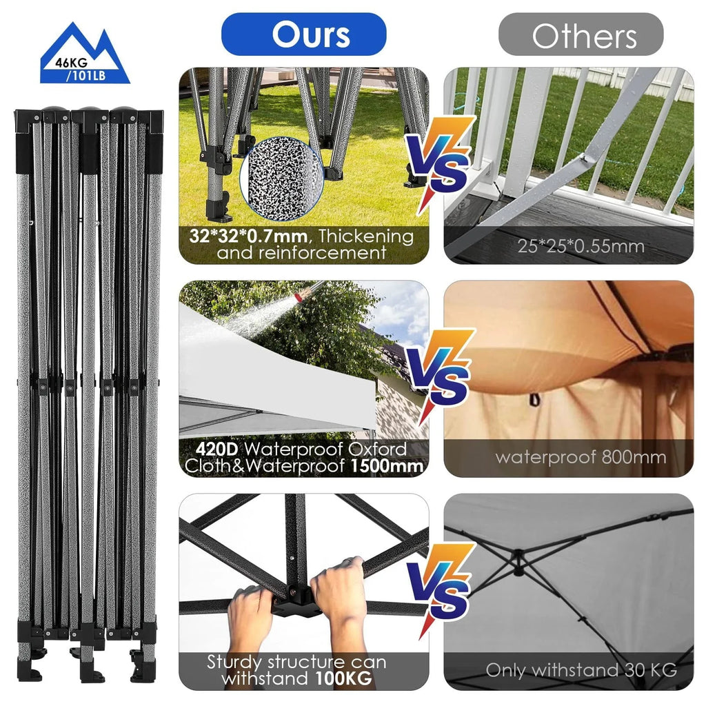 COBIZI 10'x20' Chapiteau Tente Pop-up Facile Anti-UV Imperméable Tente d'extérieur Abri instantané pour fêtes et mariages Tente-pavillon toutes saisons avec 6 parois latérales amovibles, 4 sacs de sable, sac de transport à roulettes, Blanc