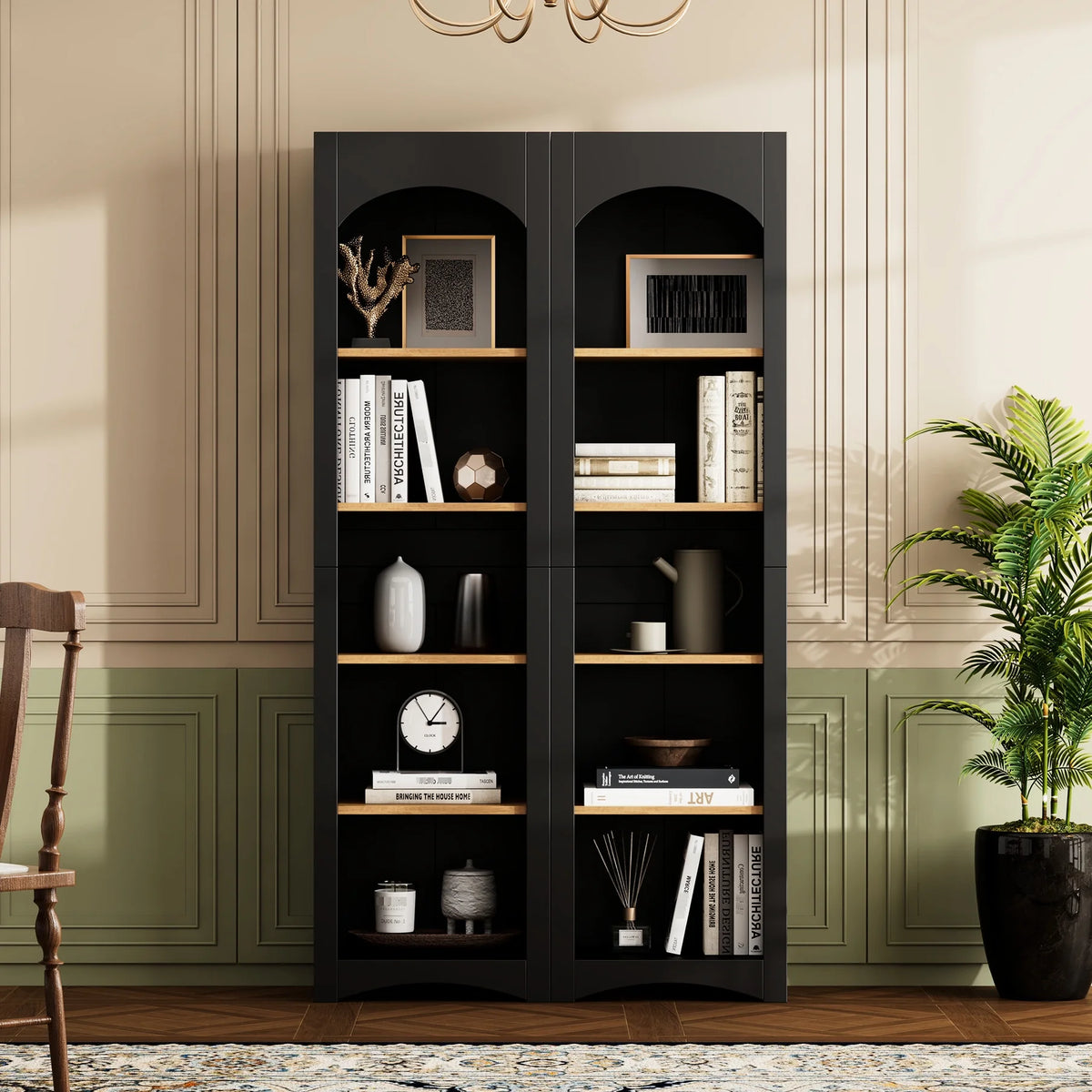 72h Garde-manger en paire, 2, Étagères réglables, , Finition noire 2 Bibliothèques , Armoire de style vintage