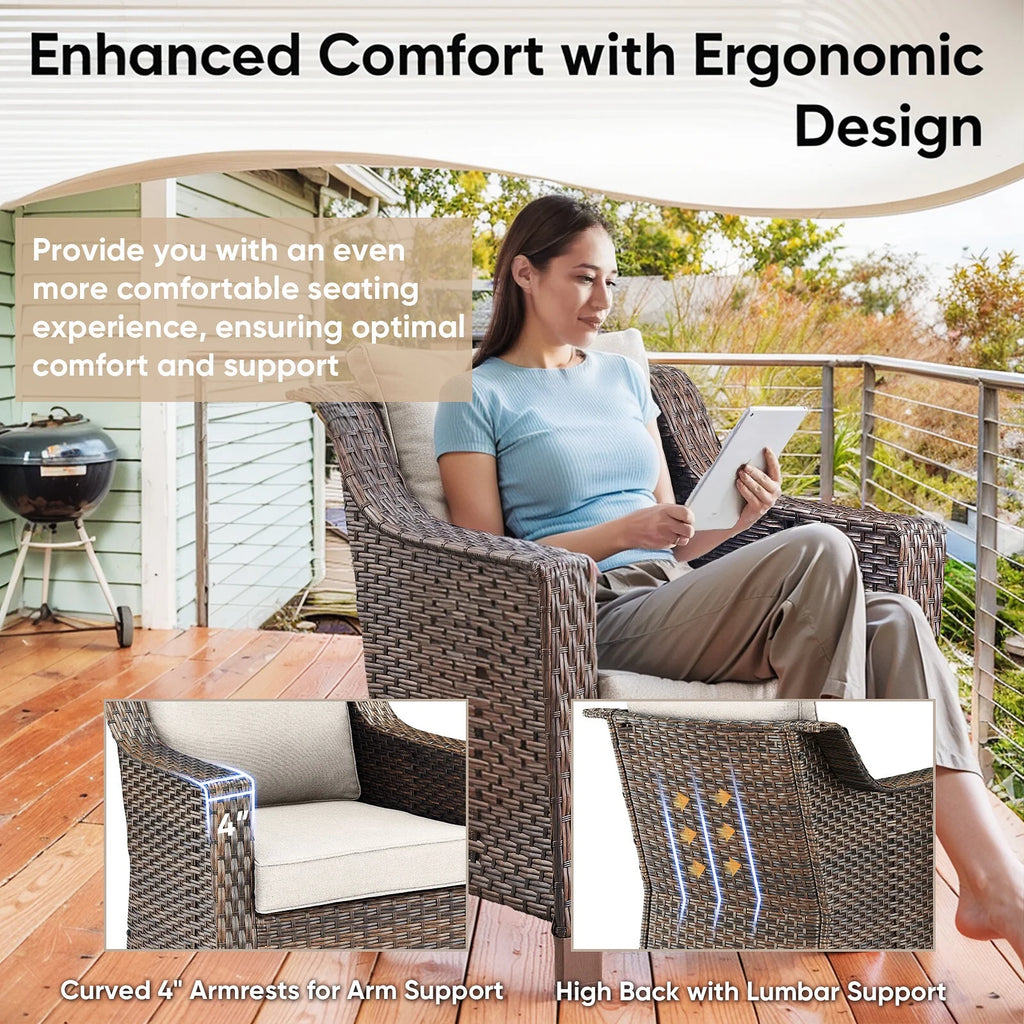 Lot de 2 chaises de patio d'extérieur en résine tressée Bellefurn avec table d'appoint, chaises en rotin tressé toutes saisons, mobilier de jardin pour porche, balcon, cour arrière, jardin et terrasse
