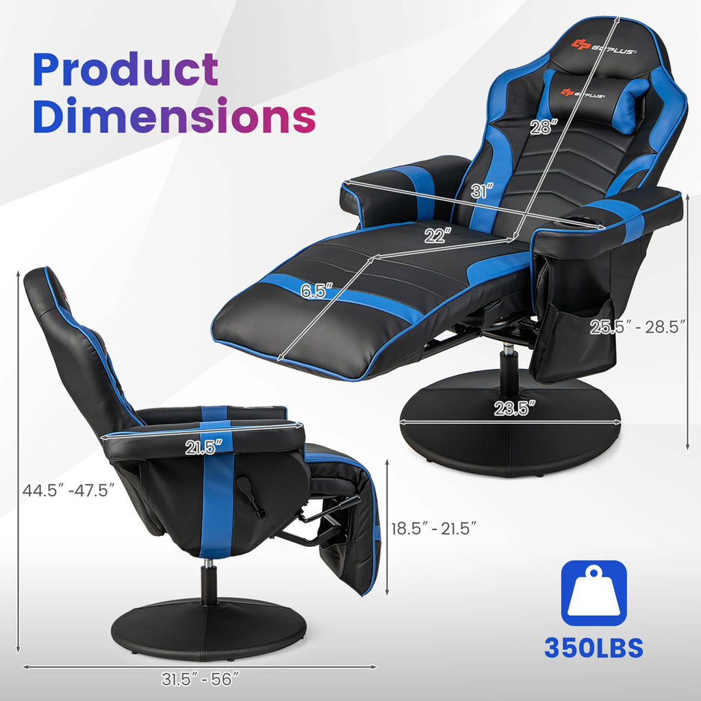 Fauteuil gaming inclinable Goplus avec massage, réglable en hauteur, pivotant, style racing, avec porte-gobelet, rouge