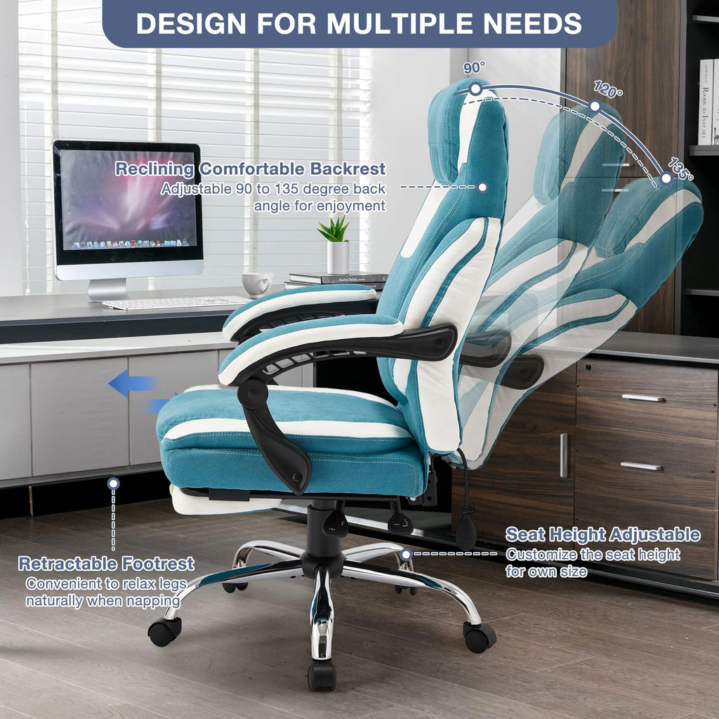 JONPONY Fauteuil de bureau Grande Taille 400lbs, Fauteuils de bureau de direction inclinables avec repose-pieds, Fauteuil de bureau à domicile à dossier haut Accoudoirs épais, Support lombaire ergonomique réglable, RoseBlanc