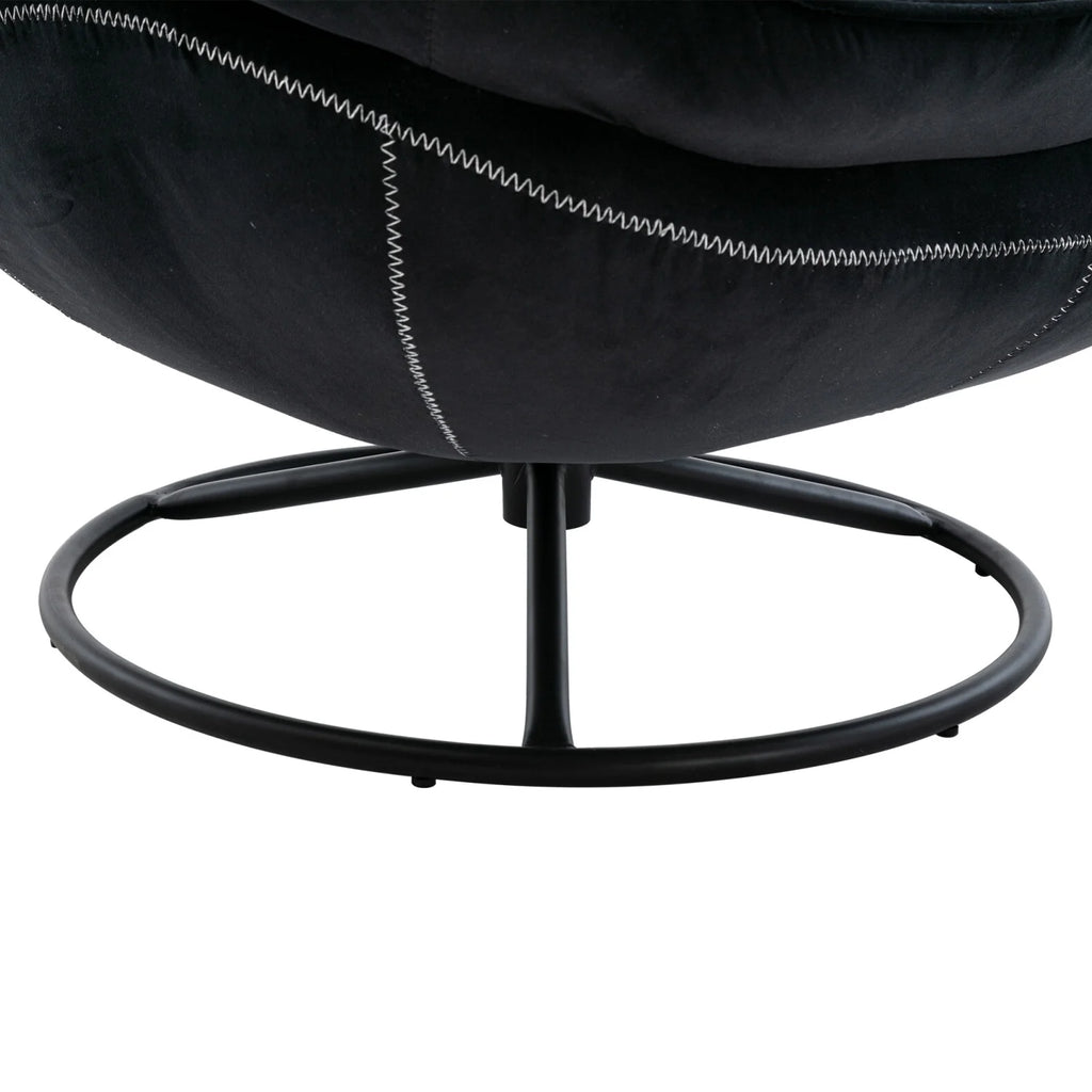 Fauteuil d'appoint pivotant en velours avec pouf, fauteuil méridienne moderne avec structure en métal et repose-pieds, fauteuil confortable pour la lecture, salon, chambre, bureau, bleu