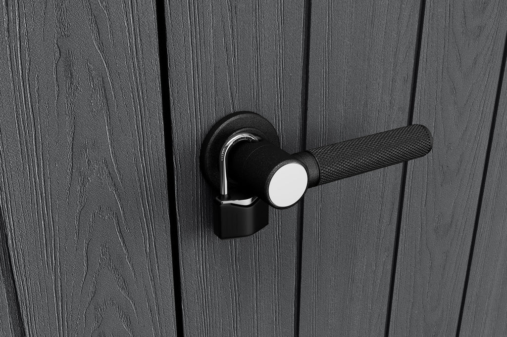 Abri de jardin vertical durable en résine Keter Cortina Alto avec plancher robuste et doubles portes verrouillables, graphite