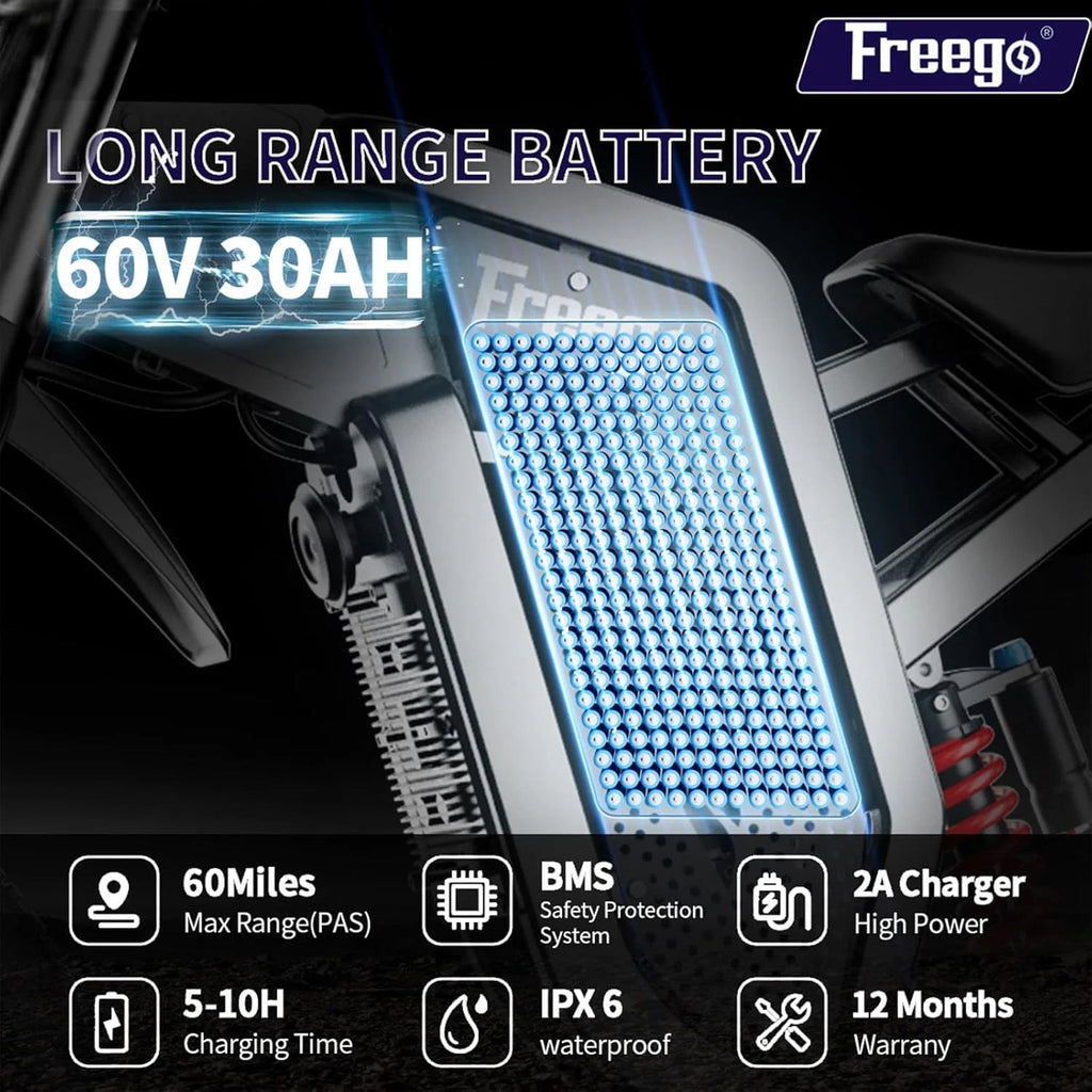 Moteur 6000W(Crête) Batterie 60V/35Ah, Moto électrique Freego X2Pro pour adultes, Vélo électrique  50MPH/7 Vitesses Vélo électrique tout-terrain, Suspension intégrale 19x2/Frein hydraulique à quatre pistons UL2849MTB