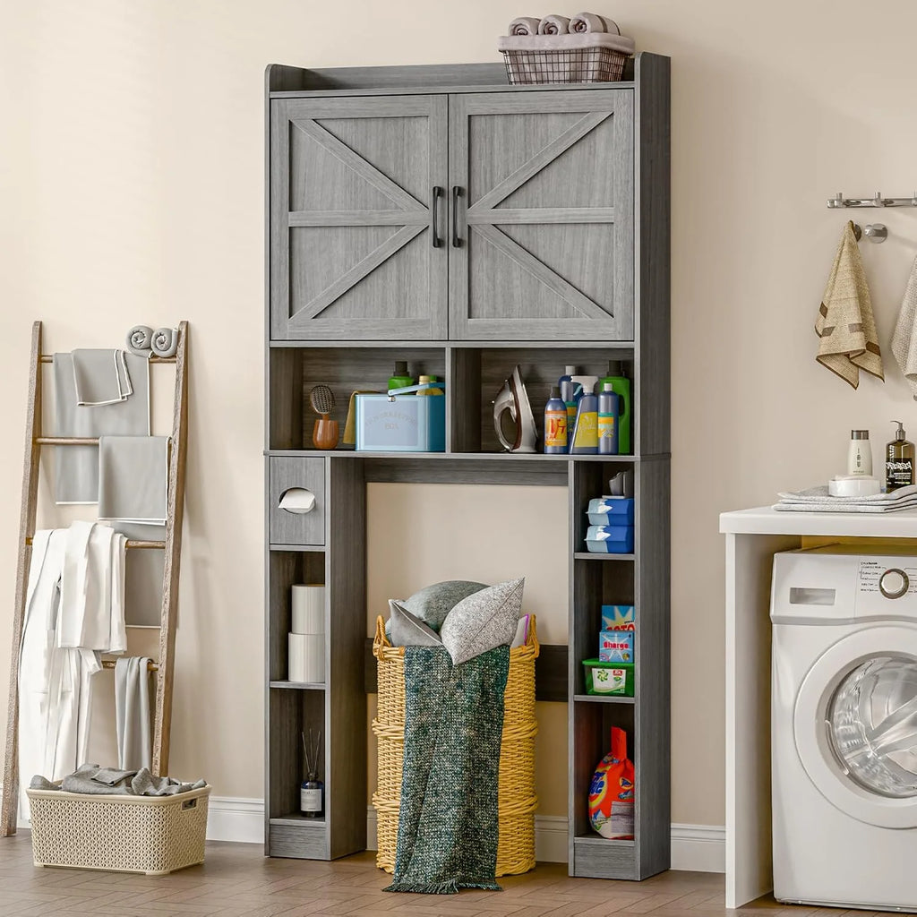 Meuble de rangement Vabches au-dessus des toilettes avec porte-papier toilette, avec étagère réglable et 2 portes
