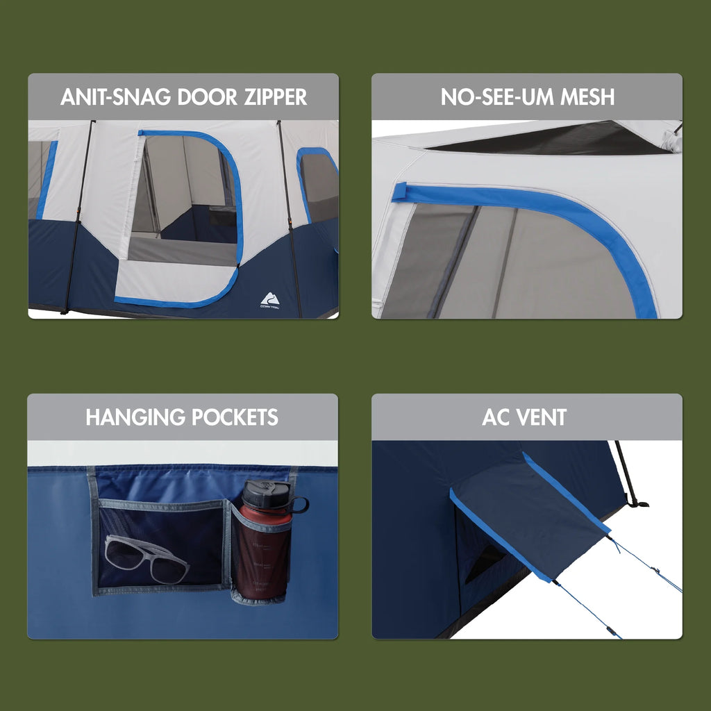 Tente cabane Ozark Trail 13' x 9' pour 8 personnes avec arceaux lumineux à LED, 32 lb