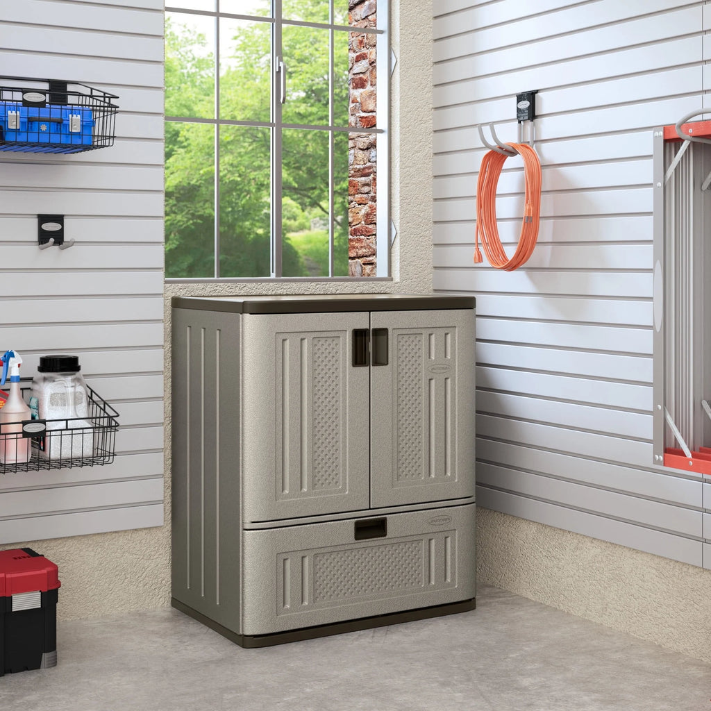 Meuble de rangement à base en résine avec tiroir simple Suncast, Platine Métallisé
