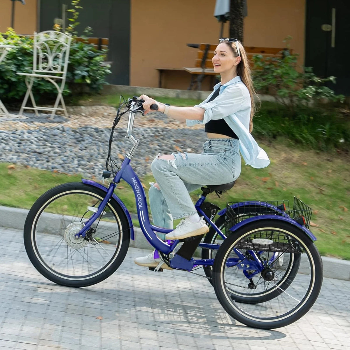 Tricycles électriques ABORON 24 26, batterie au lithium 36 V 10 Ah 350 W, triporteur électrique 7 vitesses pour adultes avec grand panier arrière et siège réglable