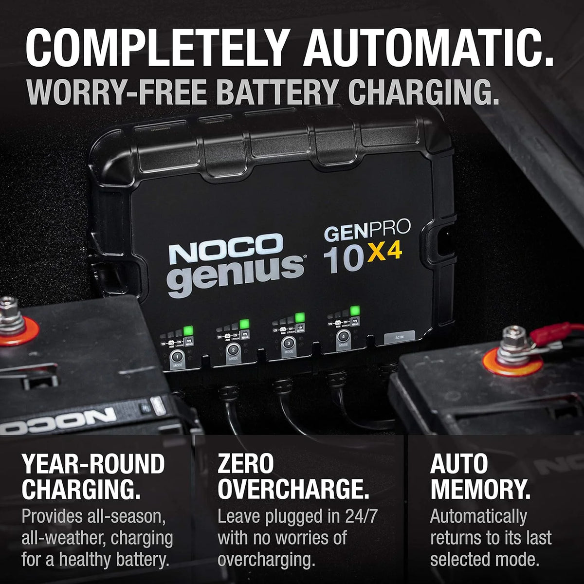 NOCO Genius GENPRO10X4 : Chargeur et mainteneur de charge 12 V à 4 canaux, 40 A (10 A/canal) pour batteries embarquées
