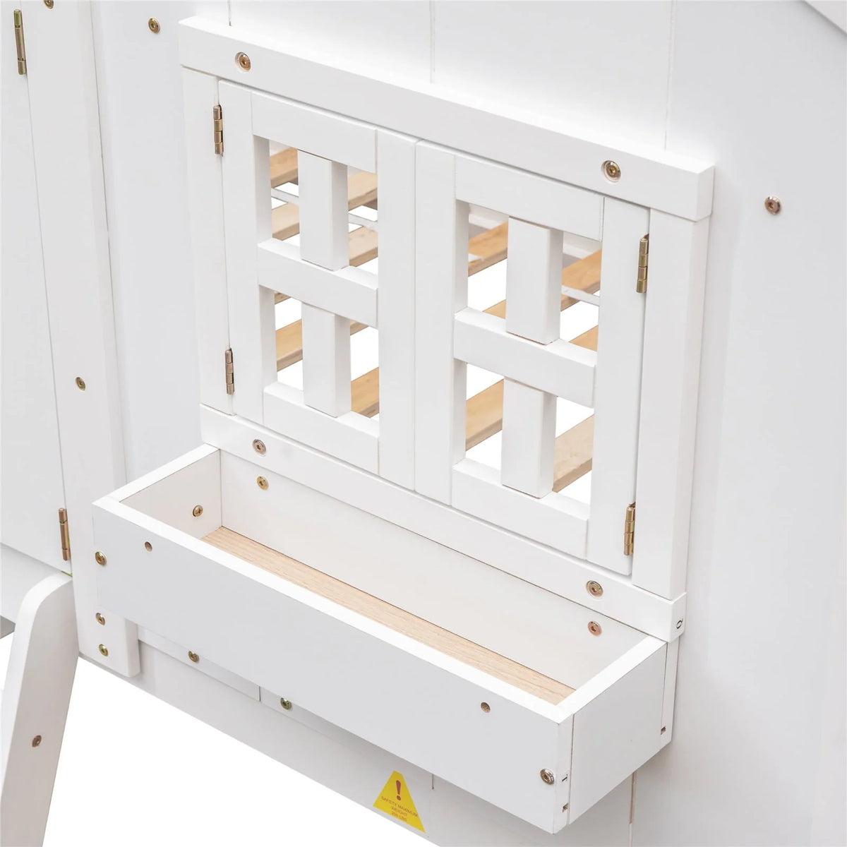 Lit superposé maison simple sur simple avec toit/fenêtre/niche de fenêtre/porte, cadre de lit superposé en bois avec plancher, barrières de sécurité et échelle pour enfants garçons et filles, blanc