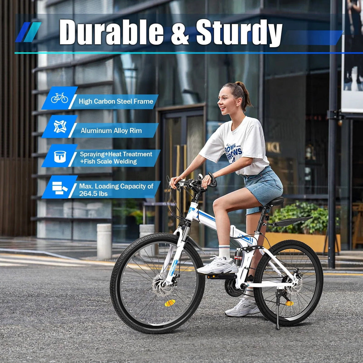 Vélo tout-terrain pliant Wuzstar 26, 21 vitesses, en acier à haute teneur en carbone, avec double frein à disque