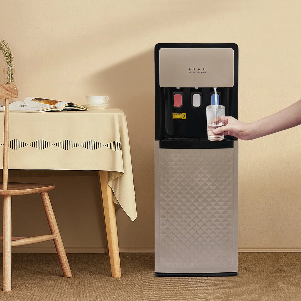 Distributeur d’eau à bonbonne inférieure Or Champagne - Eau chaude, froide et à température ambiante, chauffage 500 W, refroidissement 90 W, conception sûre et conviviale pour la maison et le bureau