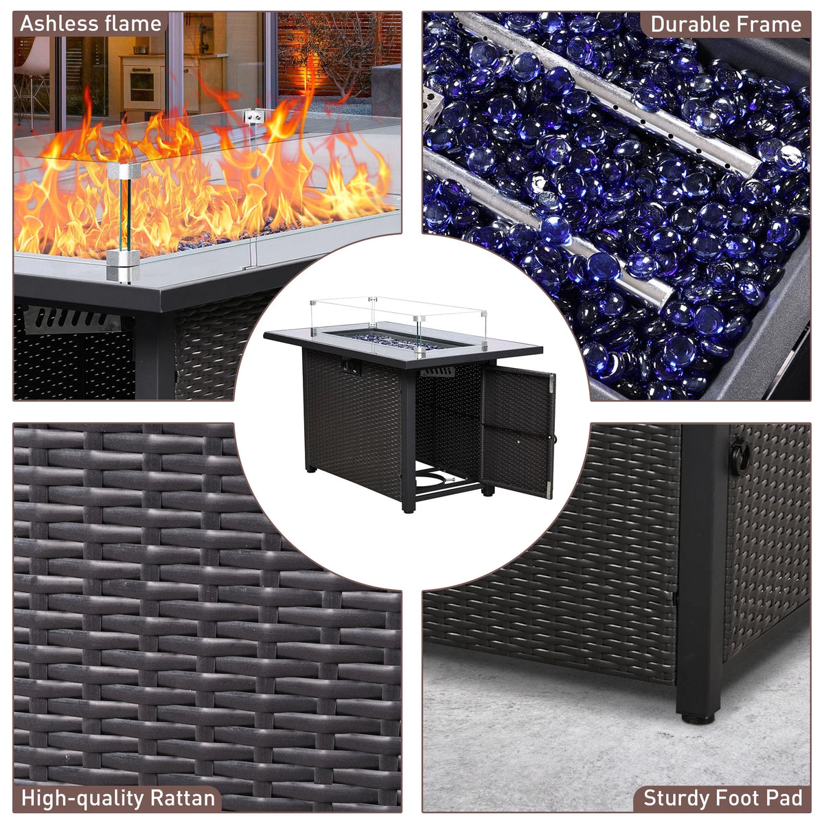 Salon de jardin Ainfox 7 pièces en promotion, canapé en rotin gris avec coussins gris