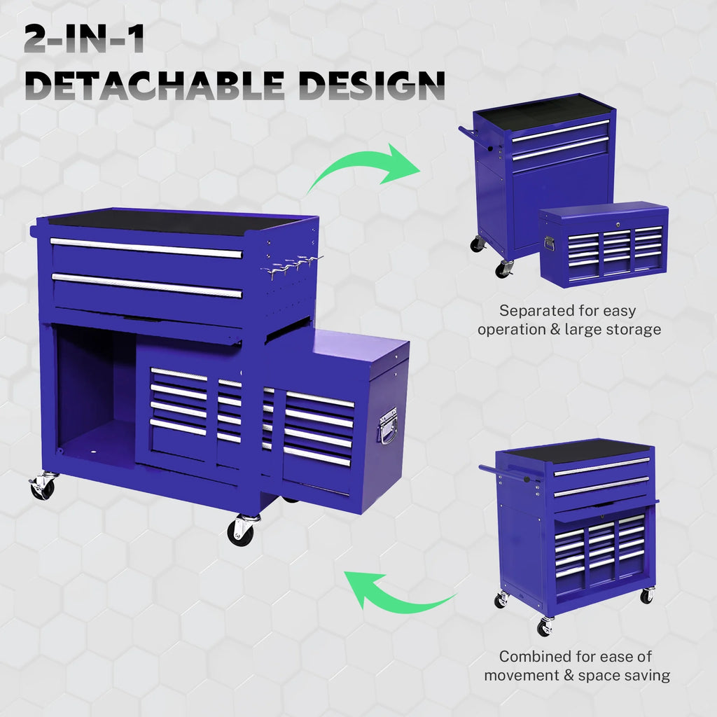 Seizeen 2-EN-1 Coffre et armoire à outils, grand organisateur de boîte à outils sur roulettes à 8 tiroirs de grande capacité, verrouillable, noir
