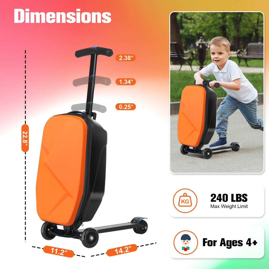 Valise à roulettes Advwin pour enfants et adultes, valise rigide sur laquelle les enfants de 4 à 15 ans peuvent rouler, bagage cabine multifonction léger et pliable avec roulettes, pour enfants et adolescents, rose