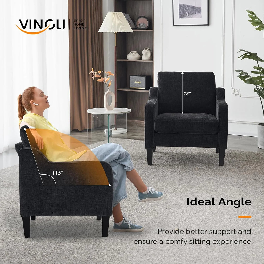 Fauteuil confortable en chenille VINGLI Mid-Century Modern, Blanc crème