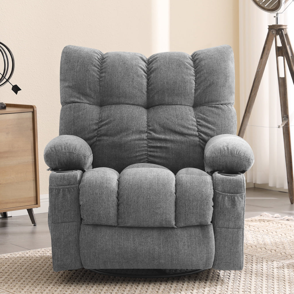 Fauteuil inclinable manuel JONPONY avec fonction de massage et de chauffage, mécanisme d’inclinaison robuste, fauteuil à bascule individuel pour personnes âgées avec porte-gobelets, pour chambre et salle de cinéma maison, gris
